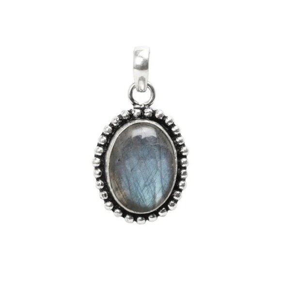 Vintage Simulation Labradorite Stone Pendant Silver Overlay Pendant for Women - Picture 3 of 3